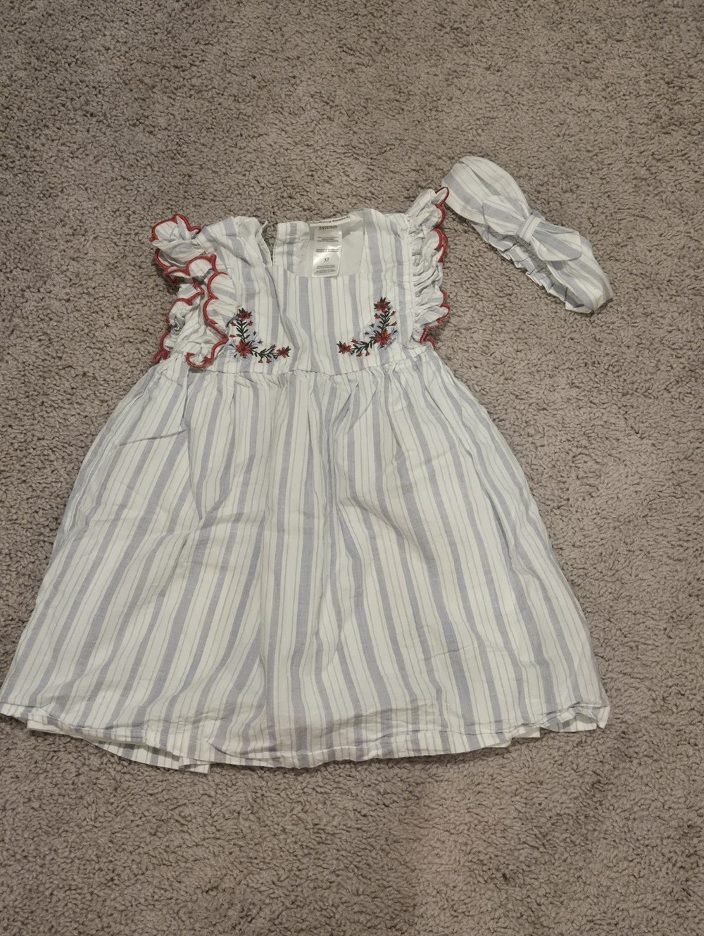 Daisy Fuentes White Blue Striped Dress And Bow Size 3t
